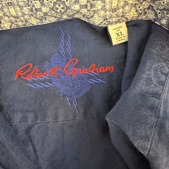 Robert Graham Navy Blue Embossed Classic Fit Long Sleeve Button Down Shirt XL - Picture 2 of 5